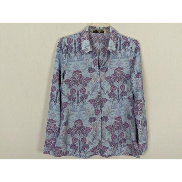 Crosby Blouse Women size M purple blue floral long sleeve button front - Picture 1 of 9